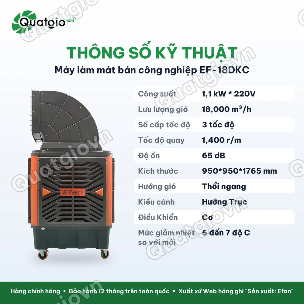 Thông số kỹ thuật Máy làm mát công nghiệp Efan EF-TD18DKC