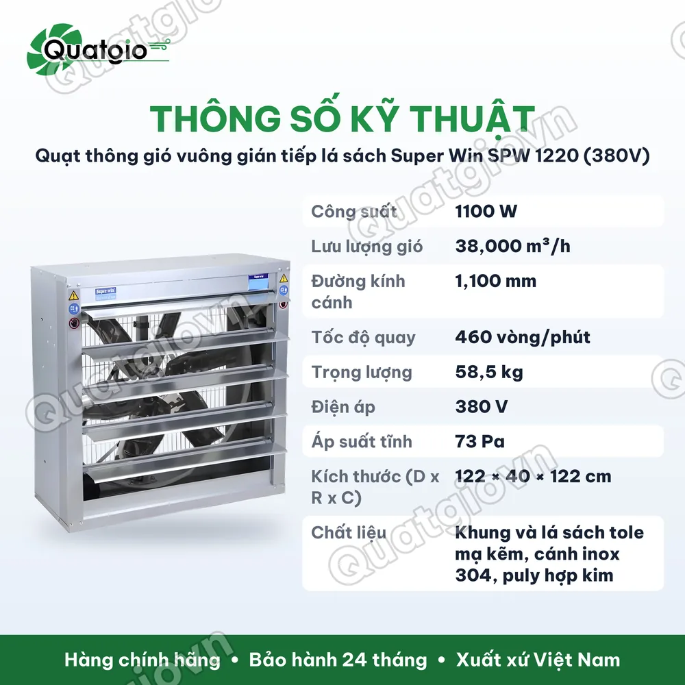 Thông số kỹ thuật Quạt thông gió công nghiệp Superwin SPW-1220