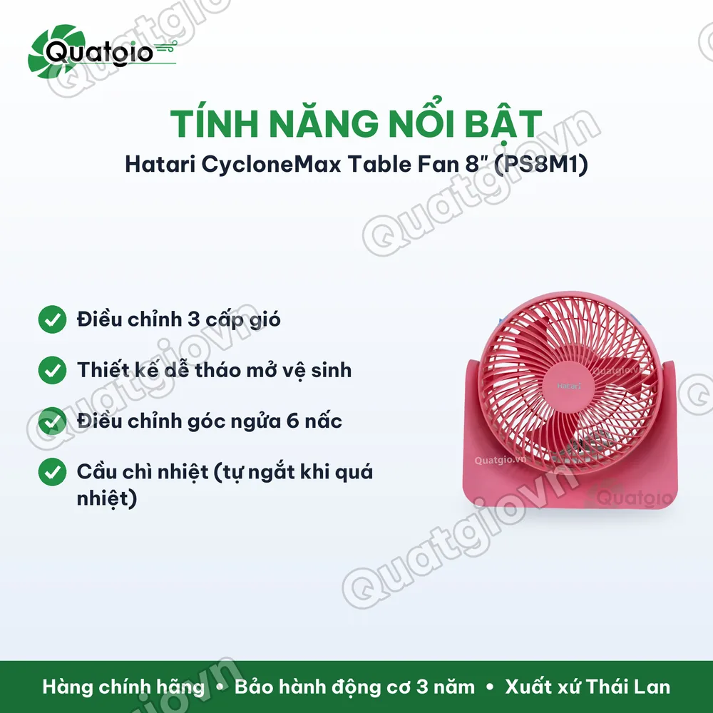 Tính năng nổi bật Quạt bàn Hatari PS8M1