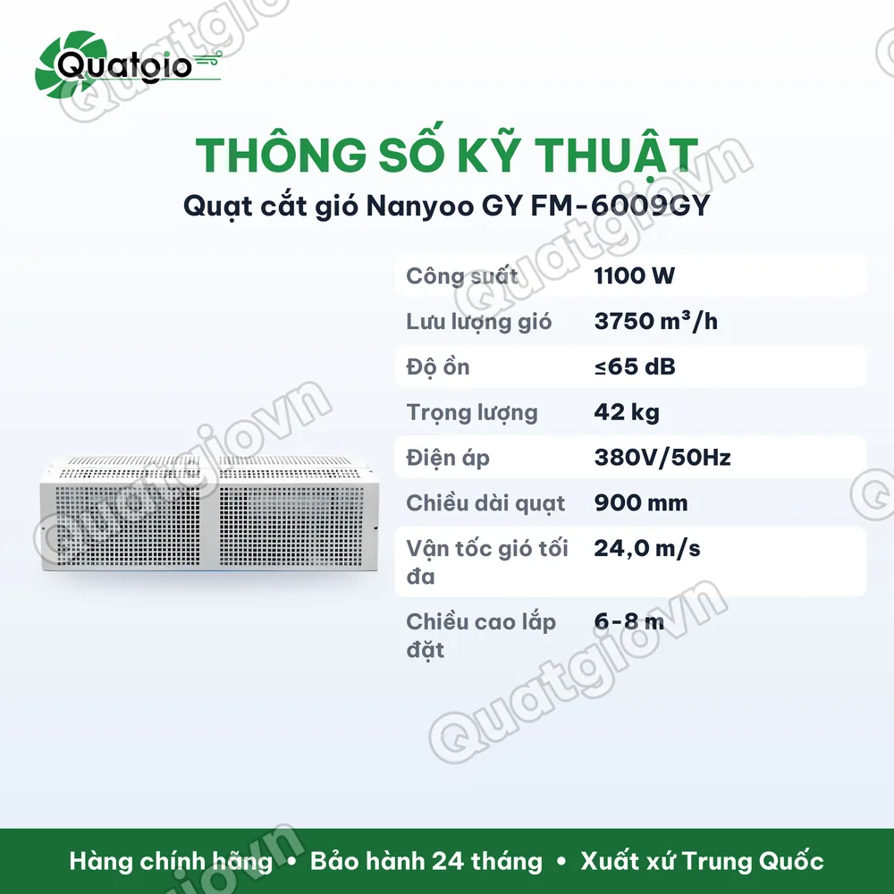Thông số kỹ thuật QUẠT CẮT GIÓ NANYOO GY