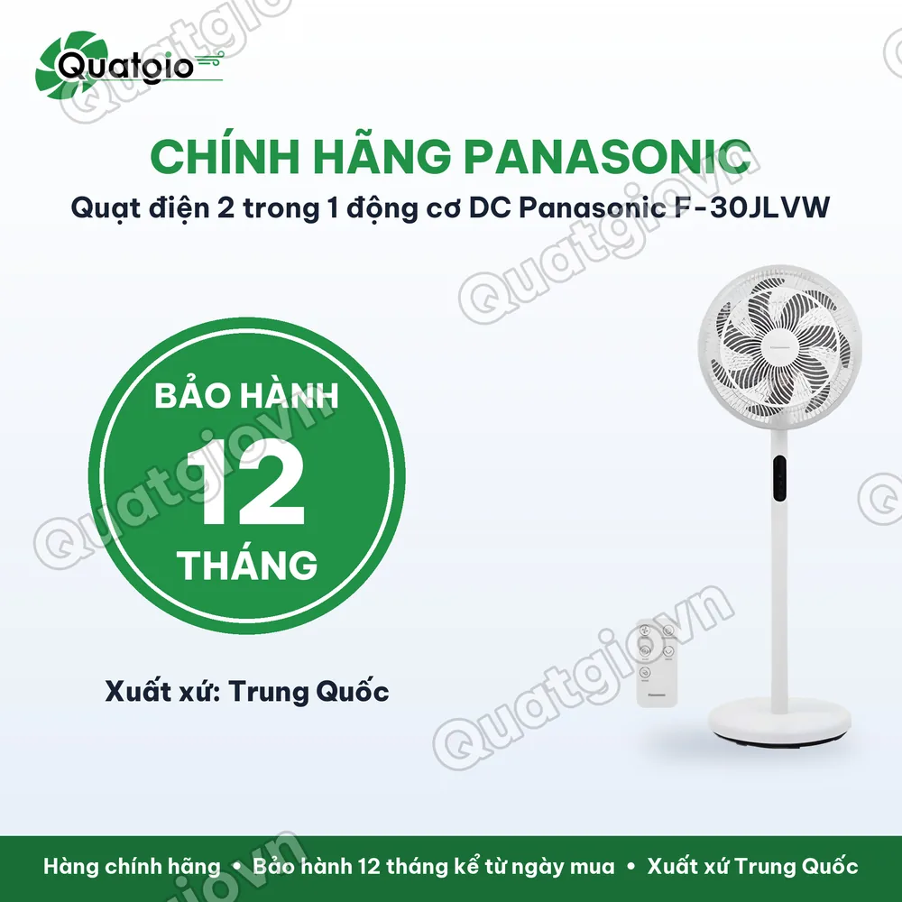 Bảo hành chính hãng Quạt cây đứng Panasonic F-30JLVW / F-30JLVG 7 cánh – Động cơ DC siêu tiết kiệm, công nghệ gió 1/f Yuragi