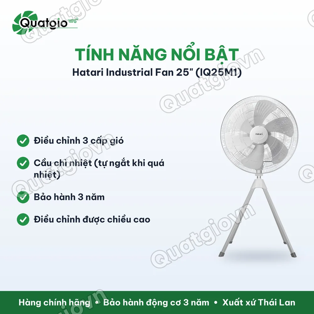 Tính năng nổi bật Quạt Thái Lan đứng công nghiệp Hatari IQ25M1