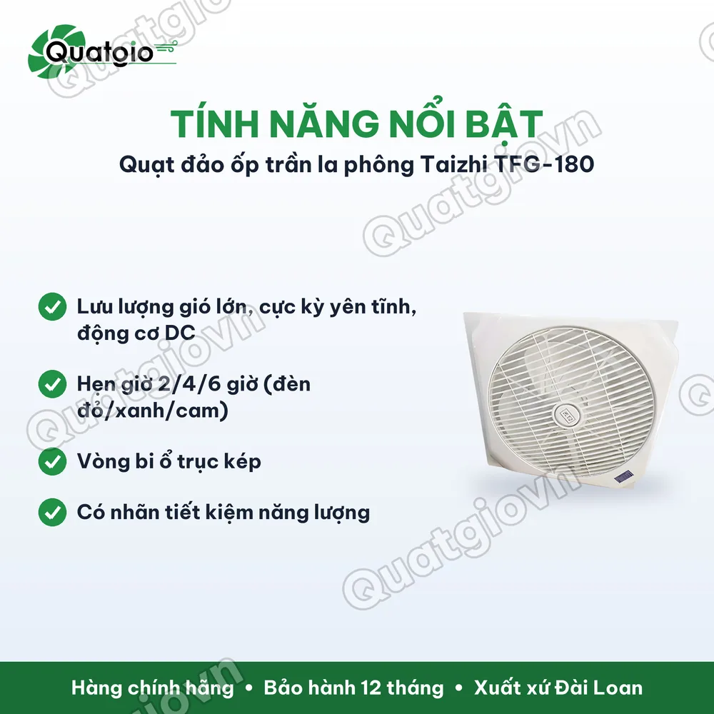 Tính năng nổi bật Quạt đảo âm trần dạng hộp Taizhi TFG180