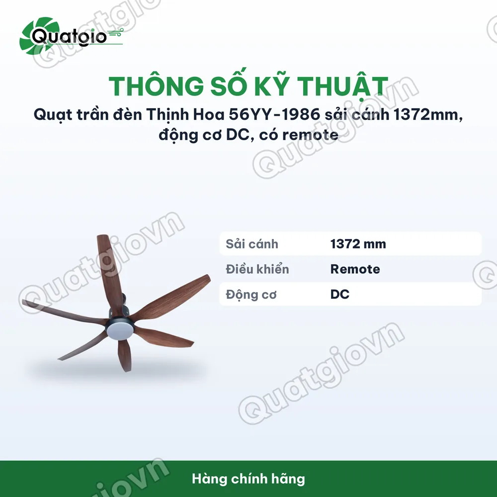 Thông số kỹ thuật Quạt trần đèn 56YY-1986