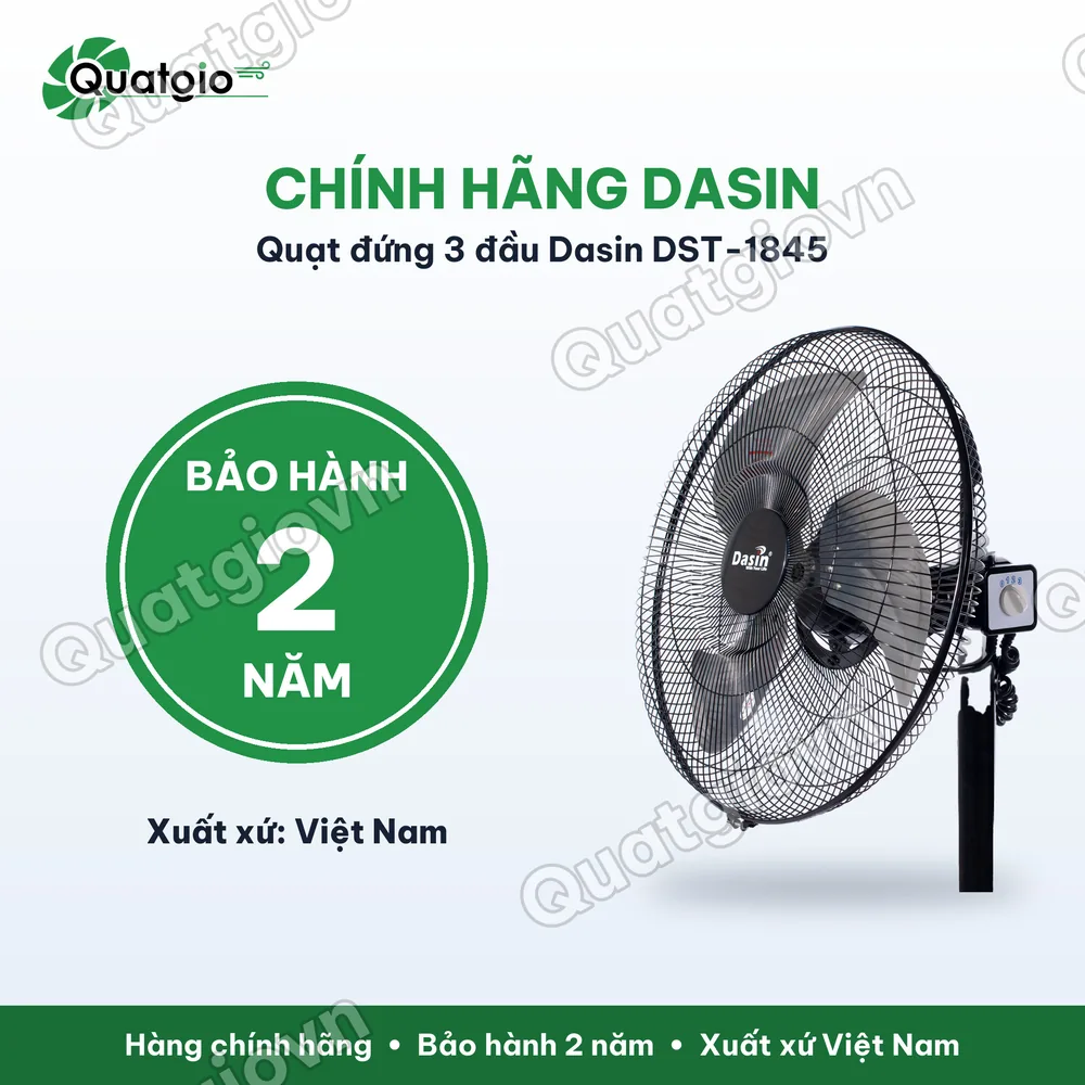 Bảo hành chính hãng Quạt đứng công nghiệp Ba Đầu Dasin DST-1845