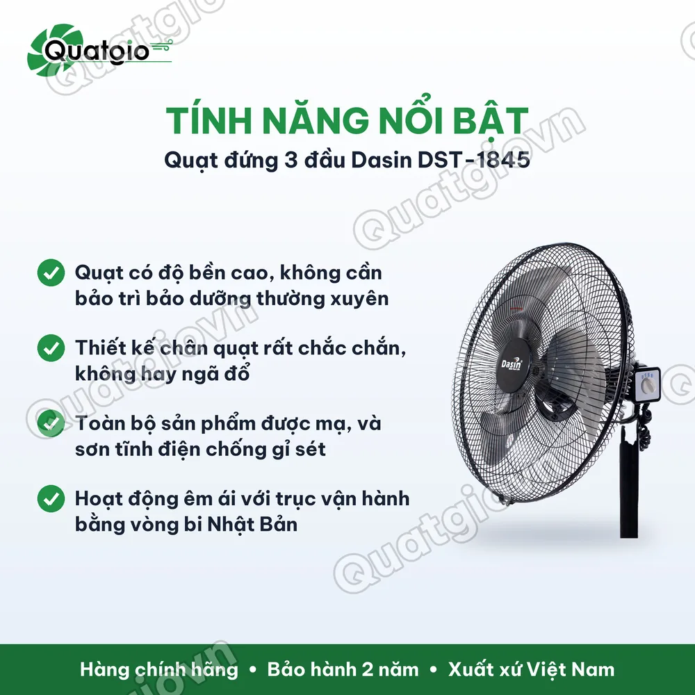 Tính năng nổi bật Quạt đứng công nghiệp Ba Đầu Dasin DST-1845