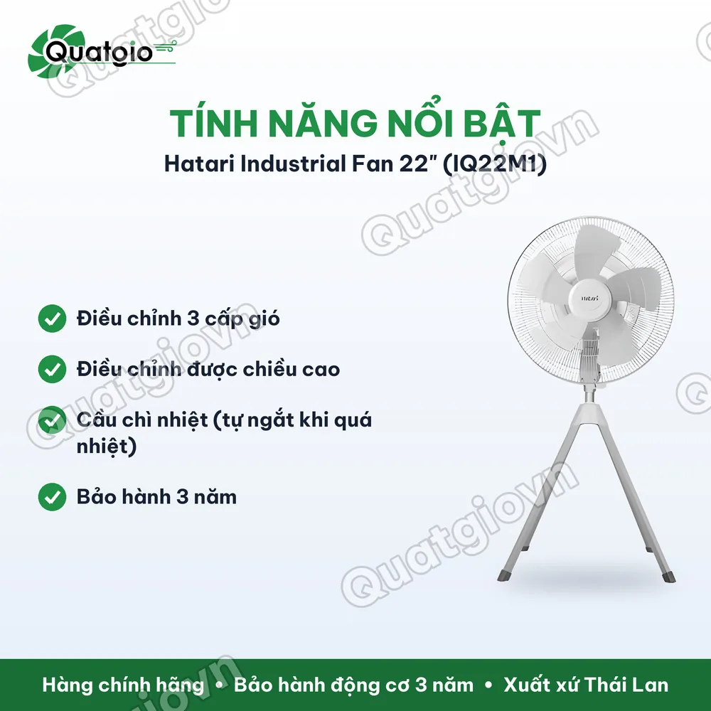 Tính năng nổi bật Quạt Thái Lan đứng công nghiệp Hatari IQ22M1