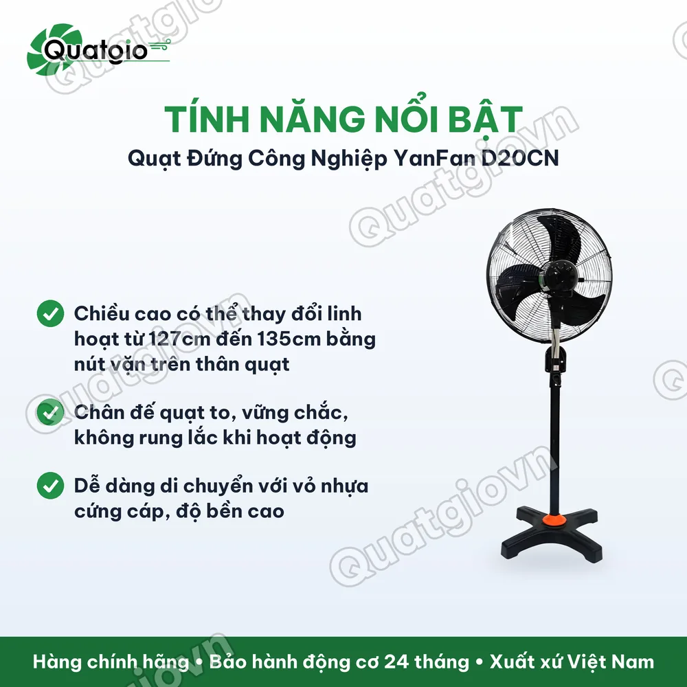 Tính năng nổi bật Quạt đứng công nghiệp Yanfan D20CN công suất 110W