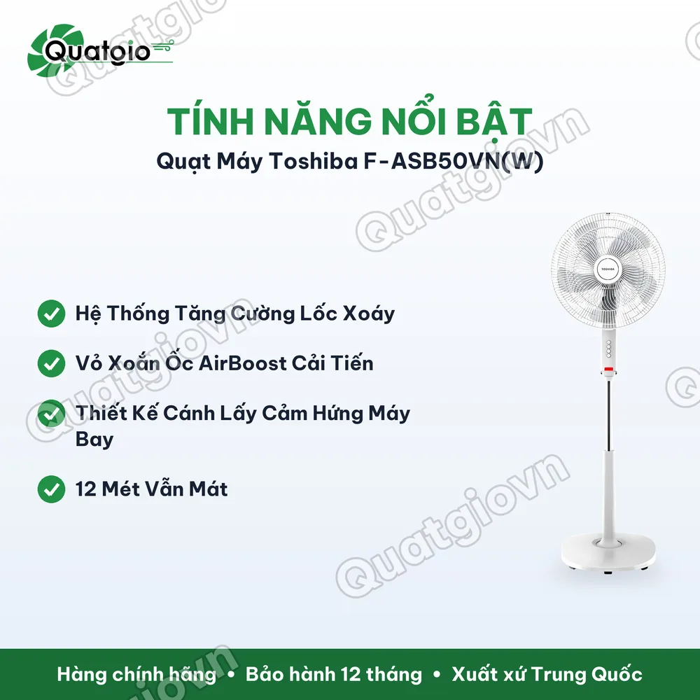 Tính năng nổi bật Quạt đứng lốc xoáy Toshiba F-ASB50VN(W) 55w