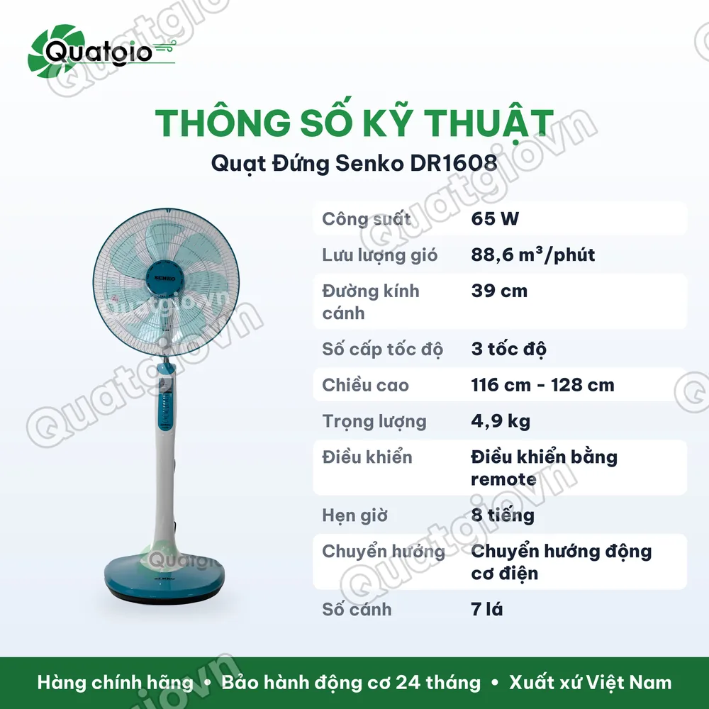 Thông số kỹ thuật Quạt đứng SENKO DR1608 65w