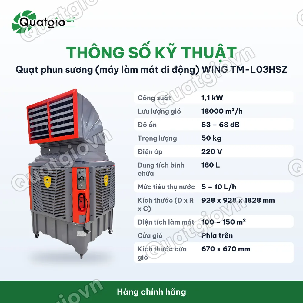 Thông số kỹ thuật Quạt hơi nước Công nghiệp Wing TM-L03HSZ