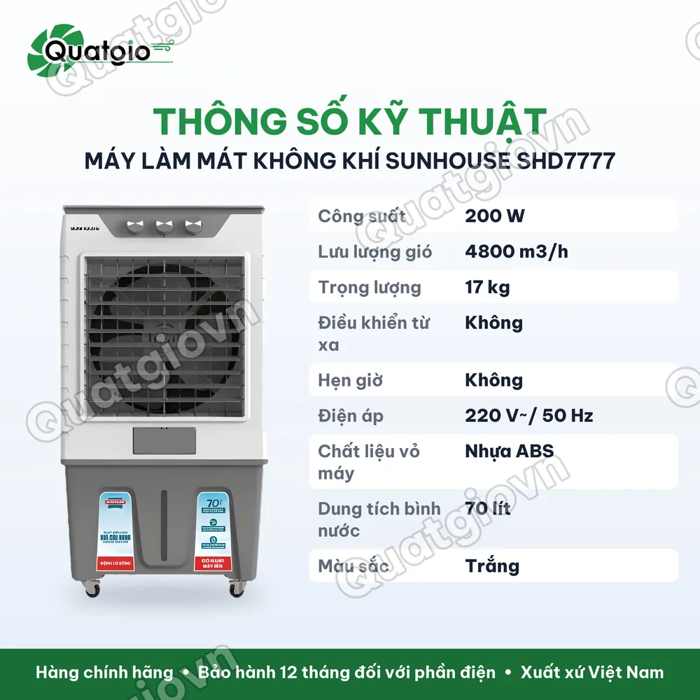Thông số kỹ thuật Quạt hơi nước SUNHOUSE SHD7777