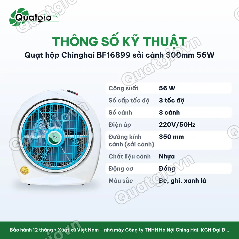Thông số kỹ thuật Quạt hộp Chinghai BF16899