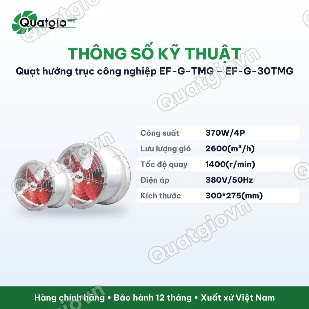 Thông số kỹ thuật Quạt hướng trục công nghiệp Efan 2 mặt lưới EF-G-30TMG / EF-G-40TMG / EF-G-50TMG / EF-G-60TMG
