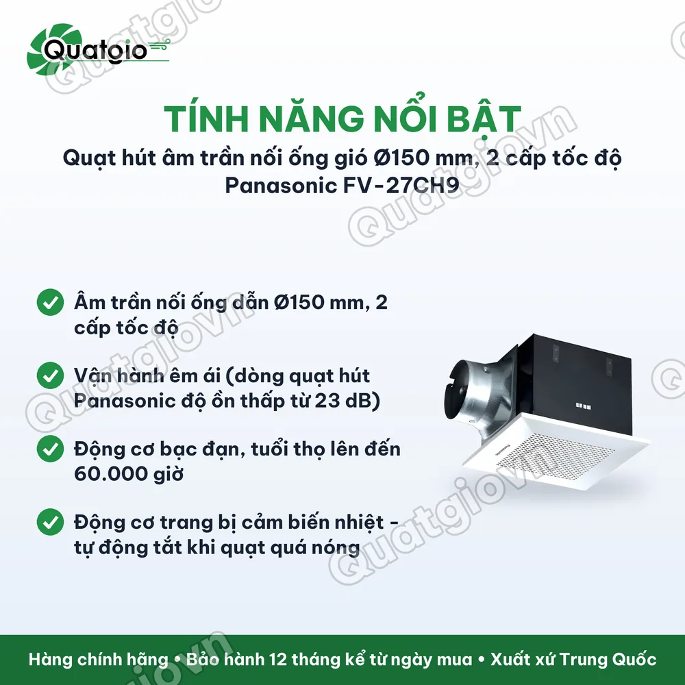 Tính năng nổi bật Quạt hút gắn trần Panasonic FV-27CH9