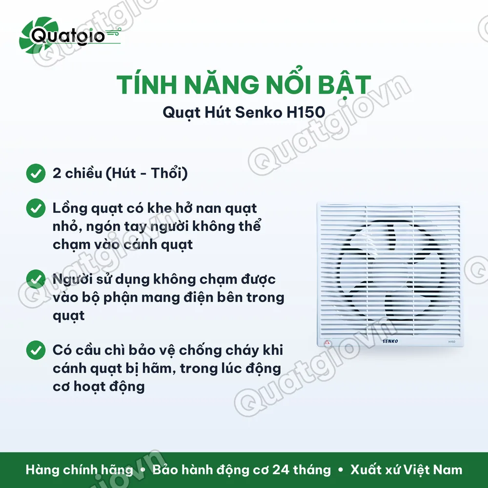 Tính năng nổi bật Quạt hút tường Senko H150 30w