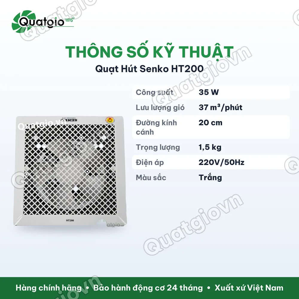 Thông số kỹ thuật Quạt hút trần Senko HT200 35w