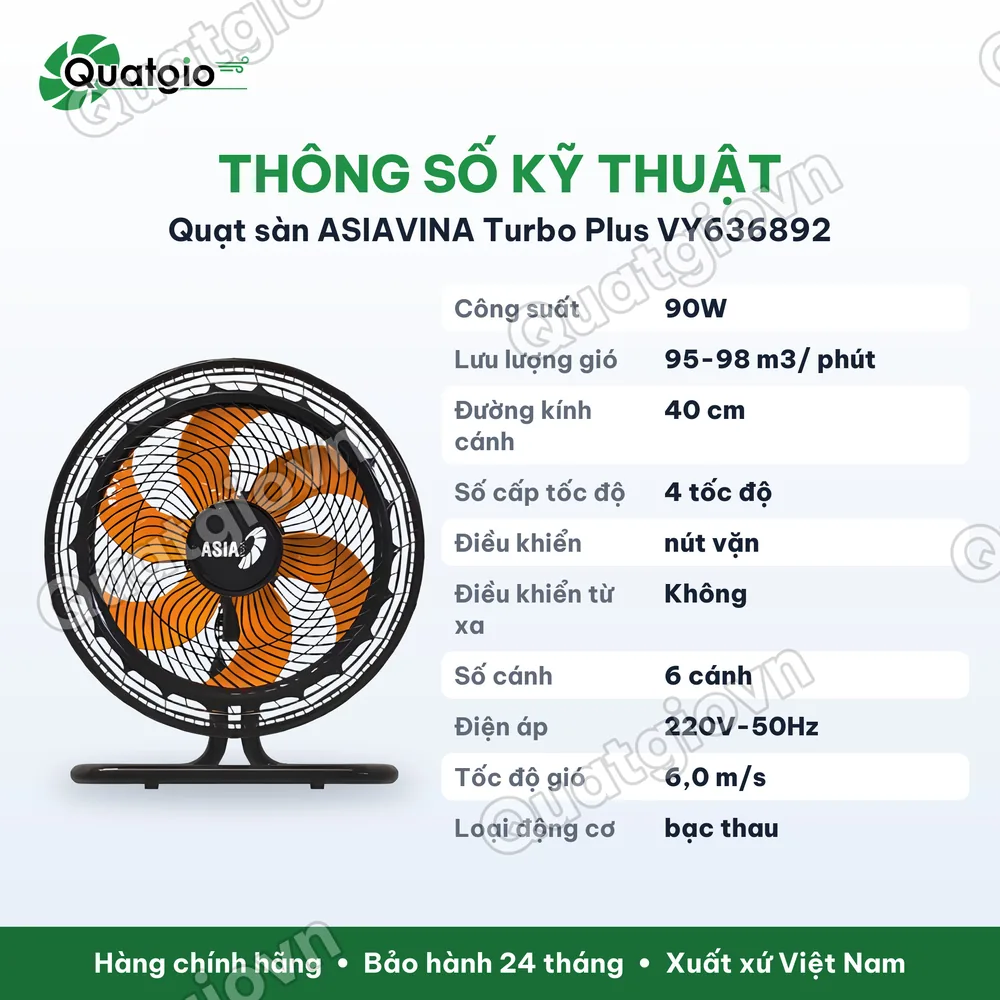 Thông số kỹ thuật Quạt sàn ASIAVINA TURBO PLUS VY636892