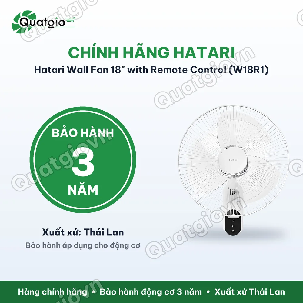 Bảo hành chính hãng Quạt Thái Lan treo tường Hatari W18R1 64w 18"