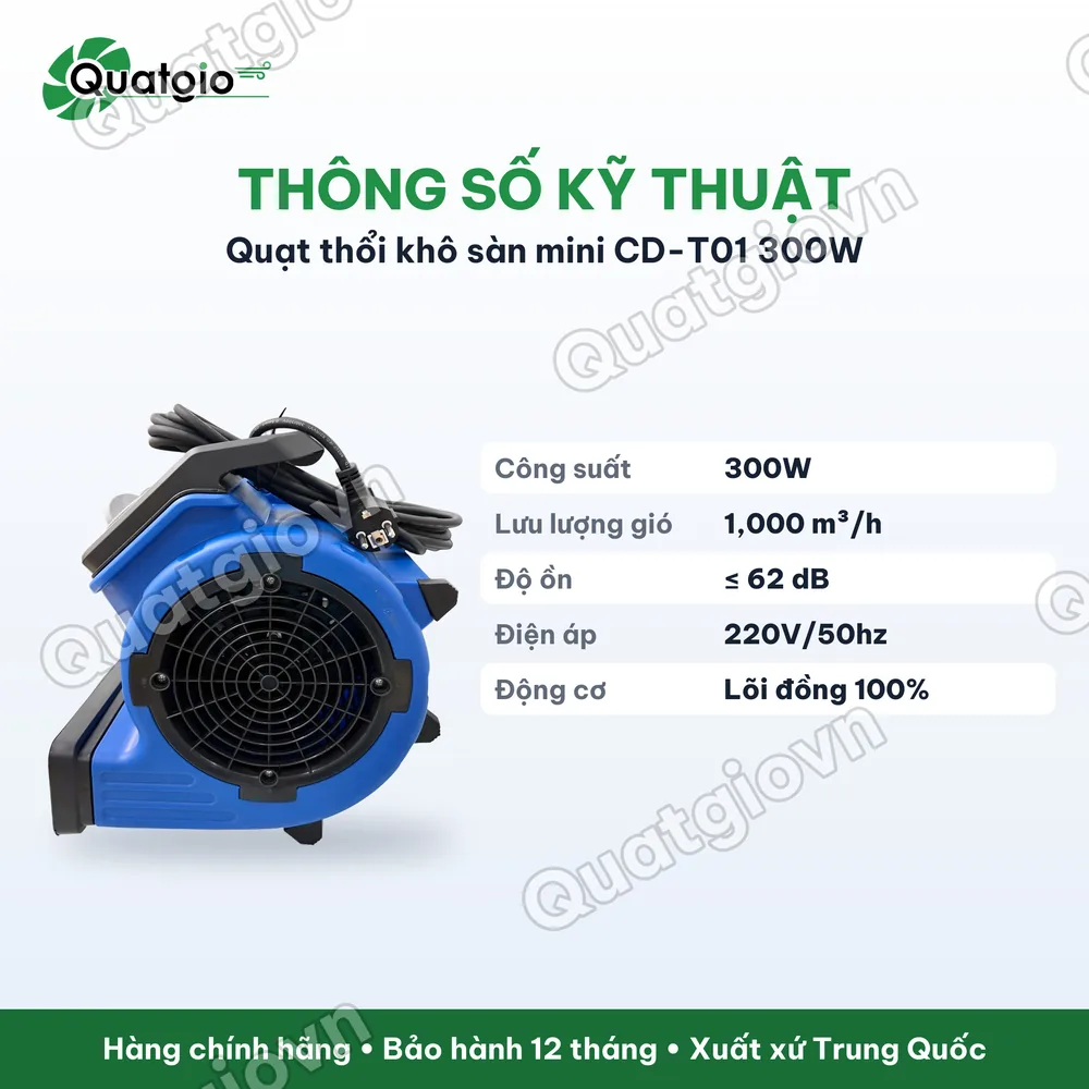 Thông số kỹ thuật Quạt thổi khô sàn công nghiệp Omysu CD-T01