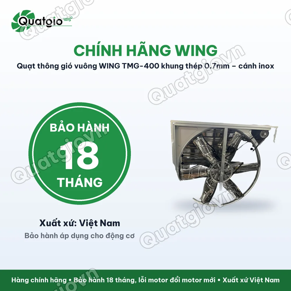 Bảo hành chính hãng Quạt thông gió công nghiệp Wing TMG-400 / TMG-500 / TMG-600 / TMG-700 / TMG-800 / TMG-900 / TMG-1000 / TMG-1100 / TMG-1220 / TMG-1380 TMG-1530