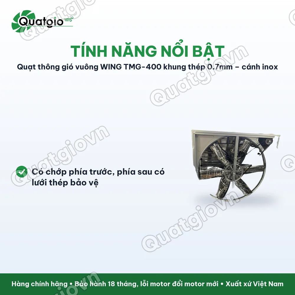 Tính năng nổi bật Quạt thông gió công nghiệp Wing TMG-400 / TMG-500 / TMG-600 / TMG-700 / TMG-800 / TMG-900 / TMG-1000 / TMG-1100 / TMG-1220 / TMG-1380 TMG-1530