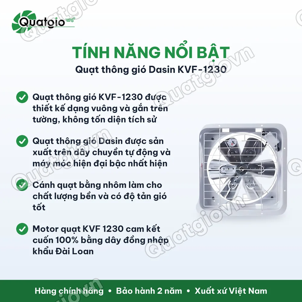 Tính năng nổi bật Quạt Thông Gió Dasin KVF-1230