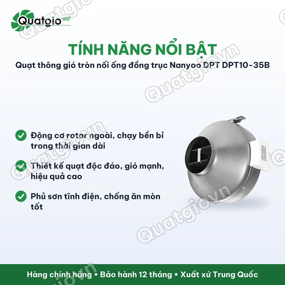 Tính năng nổi bật Quạt thông gió tròn nối ống đồng trục Nanyoo