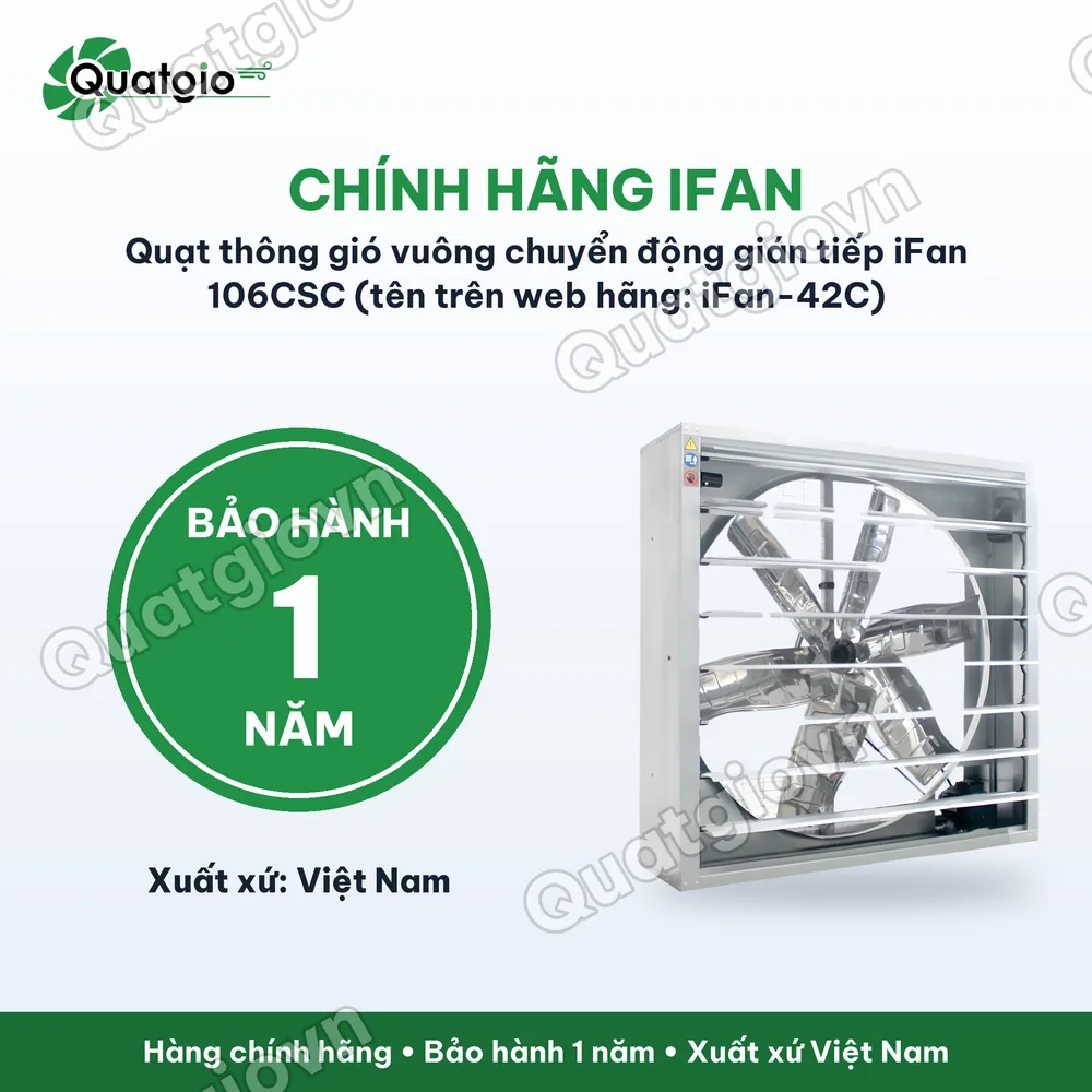 Bảo hành chính hãng Quạt thông gió vuông chuyển động gián tiếp IFAN-90CSC / IFAN-106CSC / IFAN-122CSC / IFAN-138CSC