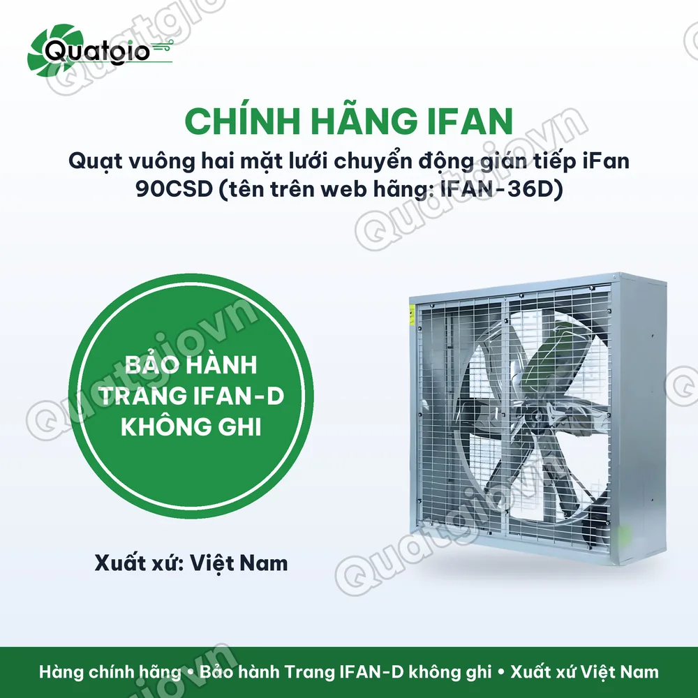Bảo hành chính hãng Quạt thông gió vuông gián tiếp 2 mặt lưới IFAN-90CSD / IFAN-106CSD / IFAN-122CSD / IFAN-138CSD