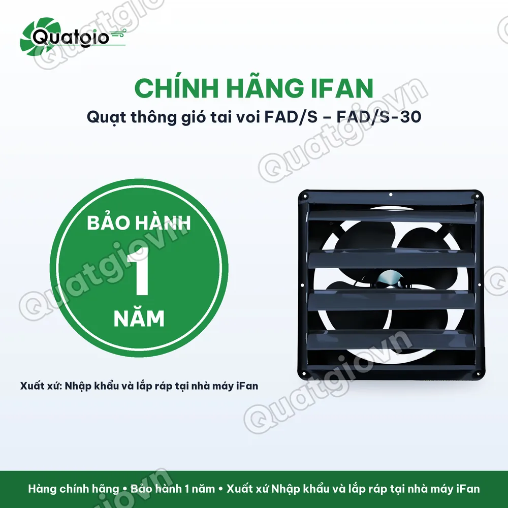 Bảo hành chính hãng Quạt thông gió vuông Ifan có lá sách FAD/S 30