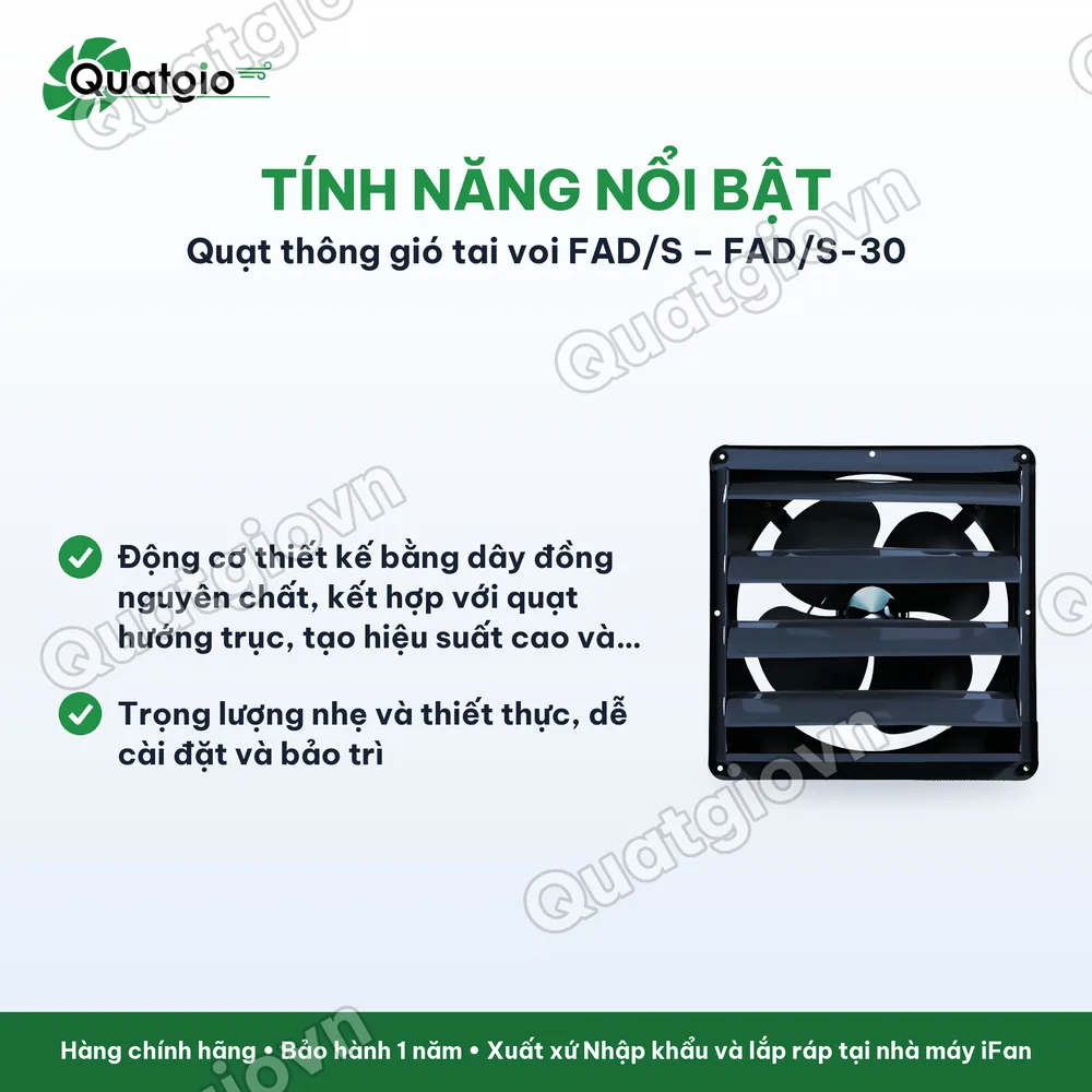 Tính năng nổi bật Quạt thông gió vuông Ifan có lá sách FAD/S 30