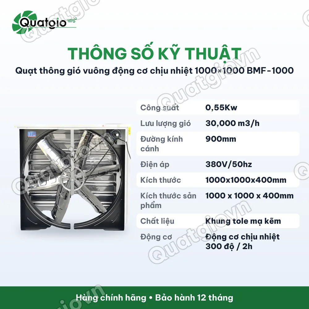 Thông số kỹ thuật Quạt thông gió vuông Omysu BMF1000
