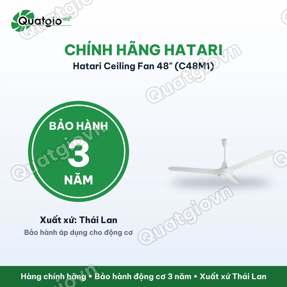 Bảo hành chính hãng Quạt trần Thái 3 cánh Hatari C48M1-Sải cánh 1200mm