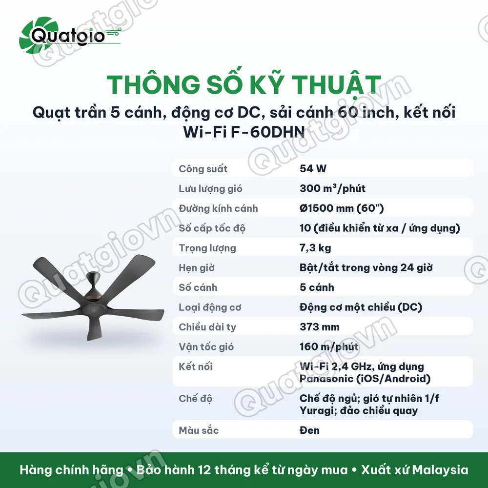 Thông số kỹ thuật Quạt trần 5 cánh Panasonic F-60DHN