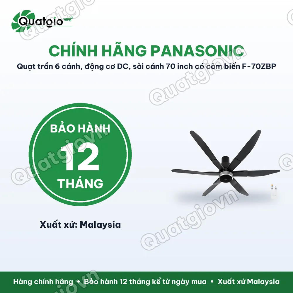 Bảo hành chính hãng Quạt trần 6 cánh Panasonic F-70ZBP