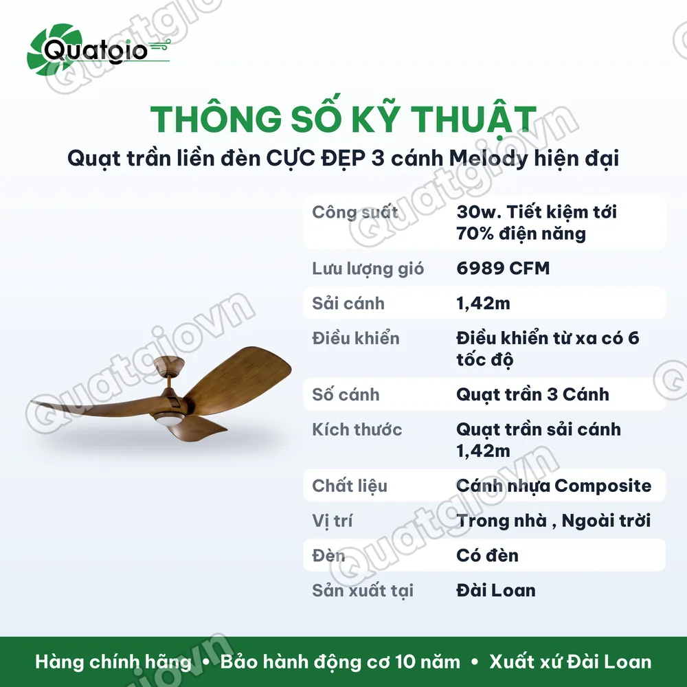 Thông số kỹ thuật QUẠT TRẦN MELODY -1420mm