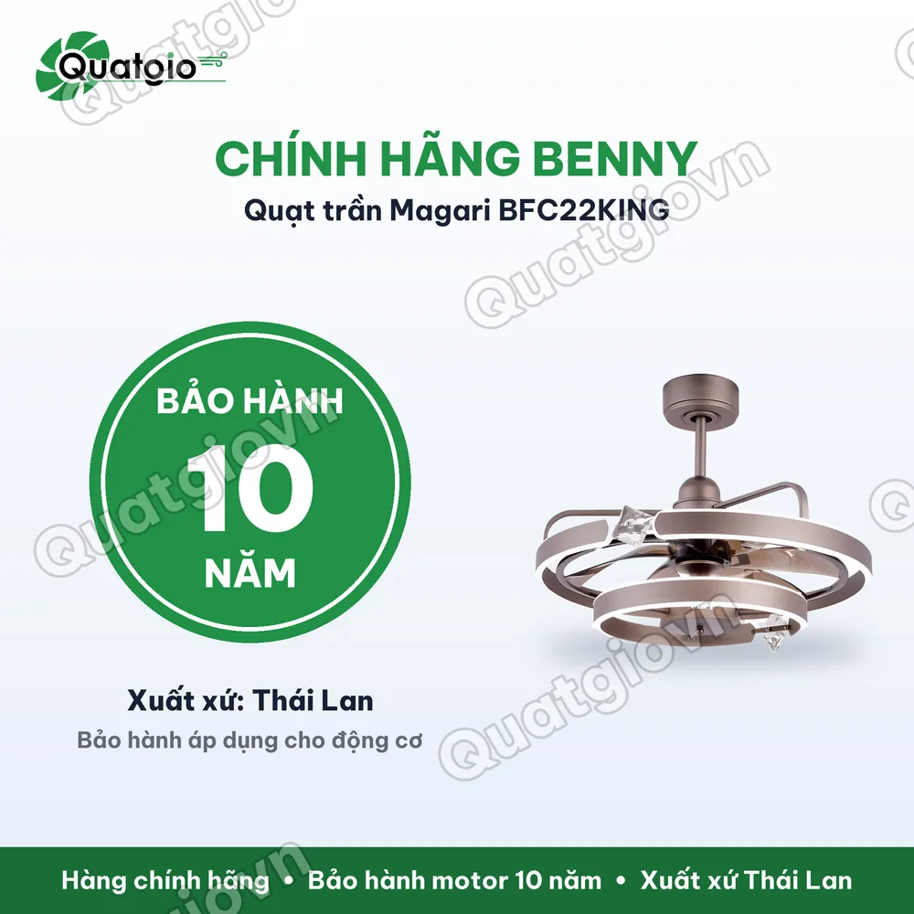 Bảo hành chính hãng Quạt trần đèn Benny BFC22KING