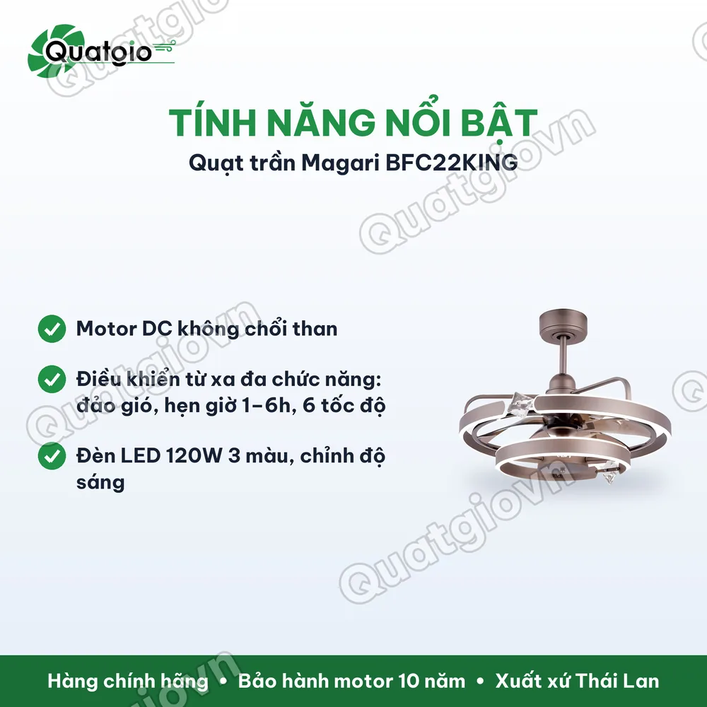 Tính năng nổi bật Quạt trần đèn Benny BFC22KING