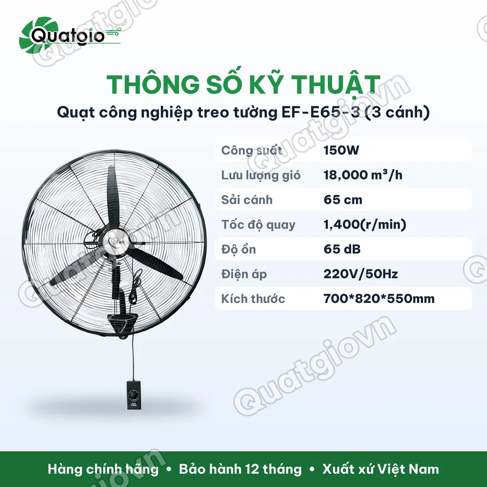 Thông số kỹ thuật Quạt treo công nghiệp Efan EF-E65-3