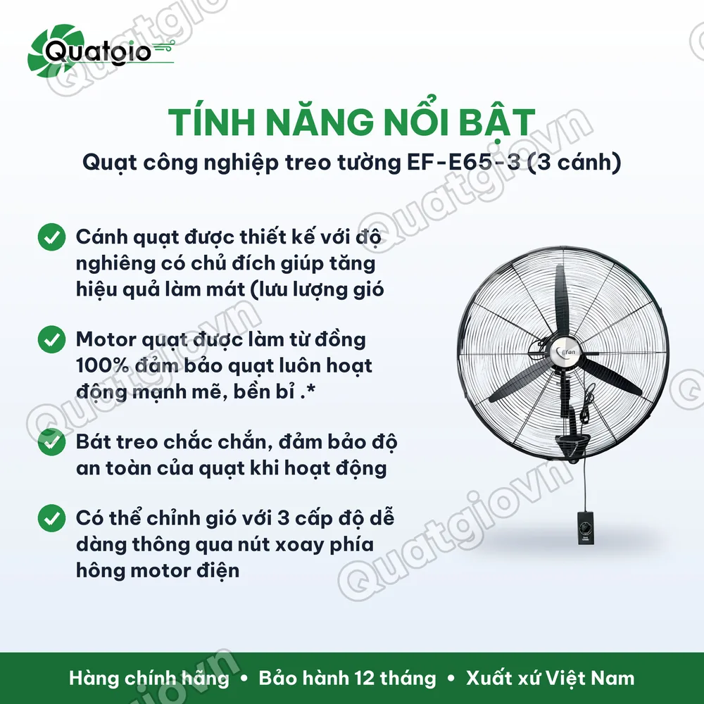 Tính năng nổi bật Quạt treo công nghiệp Efan EF-E65-3