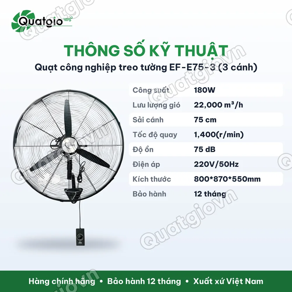 Thông số kỹ thuật Quạt treo công nghiệp Efan EF-E75-3