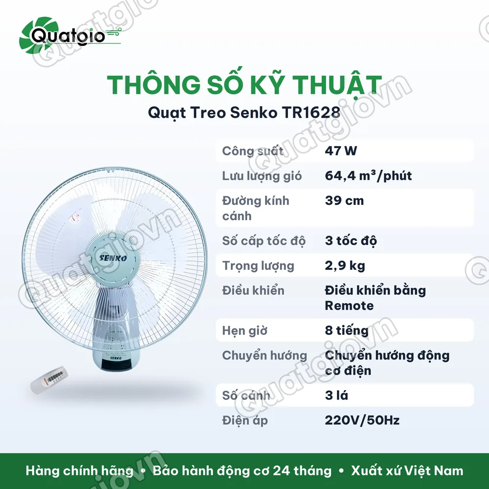 Thông số kỹ thuật Quạt treo Senko TR1628 47w