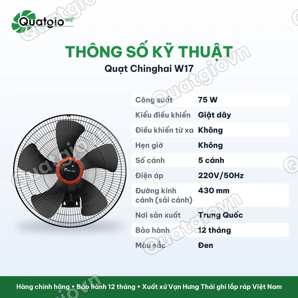 Thông số kỹ thuật Quạt treo tường ChingHai W17