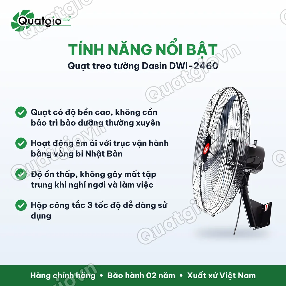 Tính năng nổi bật Quạt treo tường công nghiệp DASIN DWI-2460